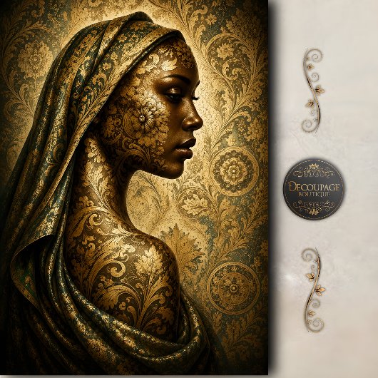 Gouden Damast Muze Decoupage Tissuepapier
