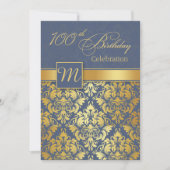 Gouden damast op blauwe uitnodiging voor 100e verj (Voorkant)