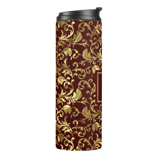 Gouden damast op bruine achtergrond thermosbeker (Gedraaid links)