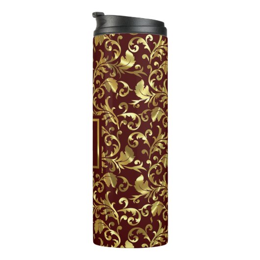 Gouden damast op bruine achtergrond thermosbeker (Geroteerd rechts)