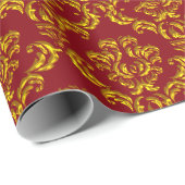 Gouden damast op rood cadeaupapier (Rol Hoek)