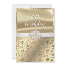 Gouden Damast Parels Diamanten Wit Satijn 50e