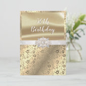 Gouden Damast Parels Diamanten Wit Satijn 50e Kaart (Staand voorkant)