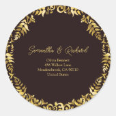 Gouden damast retouradres ronde sticker (Voorkant)