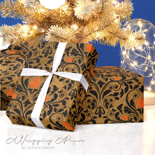 Gouden Damast Rozen Victoriaans Gotisch Vintage Cadeaupapier