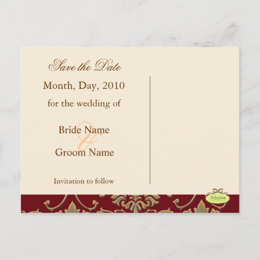 Gouden damast, Save the Date Foto briefkaarten, Aankondigingskaart (Achterkant)