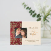 Gouden damast, Save the Date Foto briefkaarten, Aankondigingskaart (Staand voorkant)