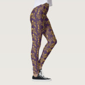 Gouden damast swirl bloemenprint op paarse leggings (Rechts)