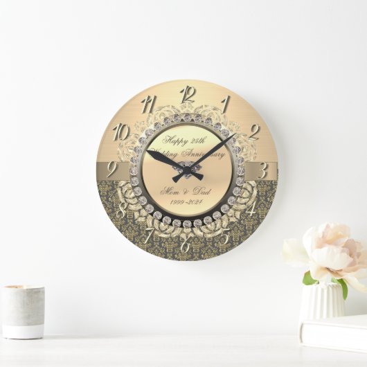 Gouden Damast Swirls 25e bruiloft Jubileum Grote Klok (Huis)