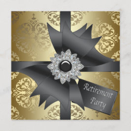Gouden damast Vrouwelijke pensioenfeest Kaart