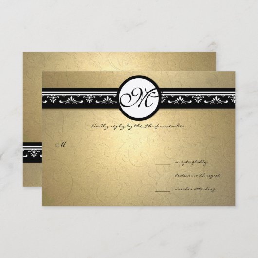 Gouden Damast Wervelende Trouwuitnodiging 5x7 RSVP Kaartje (Voorkant / Achterkant)