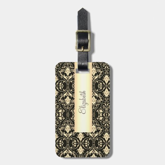  gouden damast wervelingen bagagelabel (Voorkant verticaal)