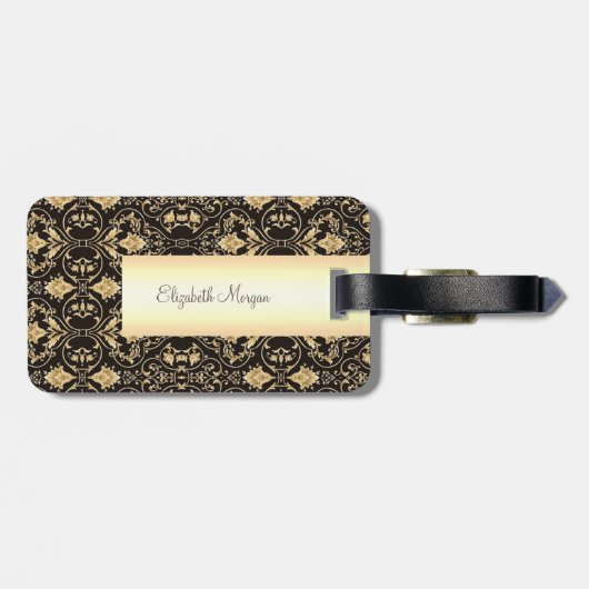  gouden damast wervelingen bagagelabel (Achterkant horizontaal)