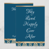 Gouden Damast Witte Schrift Blauwe Happily Ever Tr Bedankkaart (Voorkant / Achterkant)