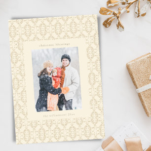 Gouden Damastpatroon Kerstwensen Foto Feestdagenkaart