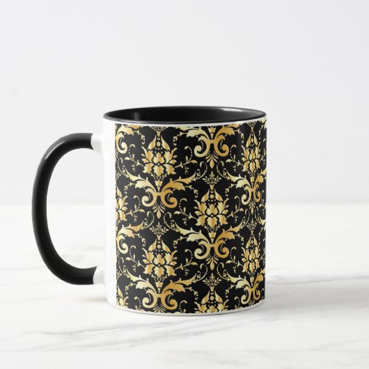 Gouden damastpatroon op zwart mok (Links)