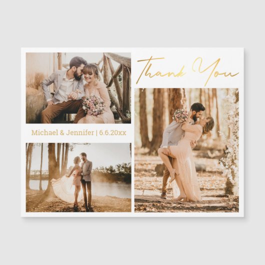 gouden dank voor 3 foto ' s collage bruiloft magne (Voorkant)