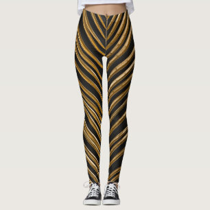 Gouden Datum Palm: Minimalistische zwarte achtergr Leggings