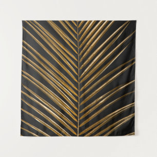 Gouden Datum Palm: Minimalistische zwarte achtergr Wandkleed
