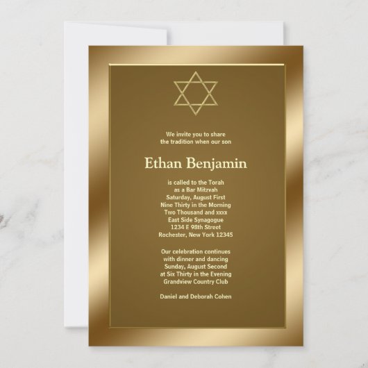 Gouden Davidster Bar Mitzvah Kaart (Voorkant)