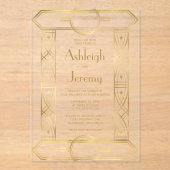 Gouden  Deco Lijst bruiloft Acryl Uitnodigingen (Voorkant)