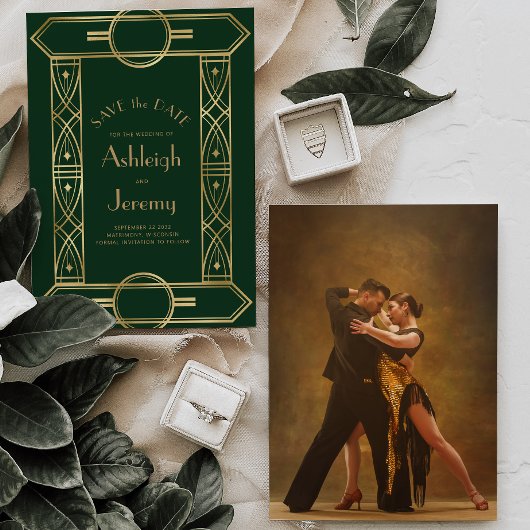 Gouden  Deco Lijst Donkergroen Fotobruiloft Save The Date