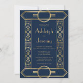 Gouden  Deco Lijst Navy Blue Wedding Kaart (Voorkant)