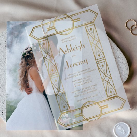 Gouden Deco Lijst Witte bruiloft Vellum Uitnodigingen