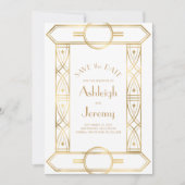 Gouden  Deco Lijst Witte Fotobruiloft Save The Date (Voorkant)
