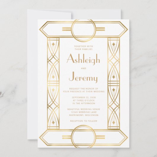 Gouden  Deco Lijst Witte QR Code Huwelijk Kaart (Voorkant)