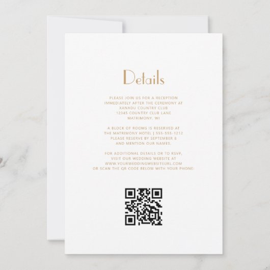 Gouden  Deco Lijst Witte QR Code Huwelijk Kaart (Achterkant)