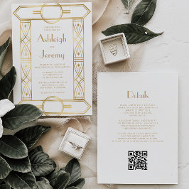 Gouden  Deco Lijst Witte QR Code Huwelijk Kaart