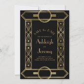 Gouden  Deco Lijst Zwart Fotobruiloft Save The Date (Voorkant)