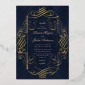 Gouden Deco Ornament Huwelijk Folie Uitnodiging (Voorkant)
