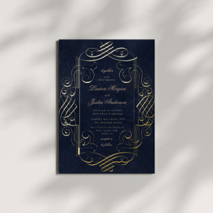 Gouden Deco Ornament Huwelijk Folie Uitnodiging