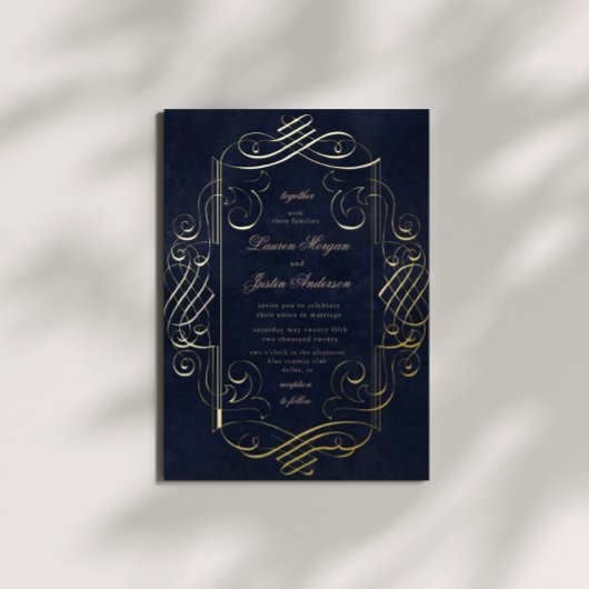 Gouden Deco Ornament Huwelijk Folie Uitnodiging
