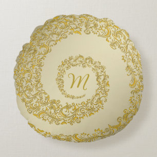 Gouden Decoratief Monogram Rond Kussen