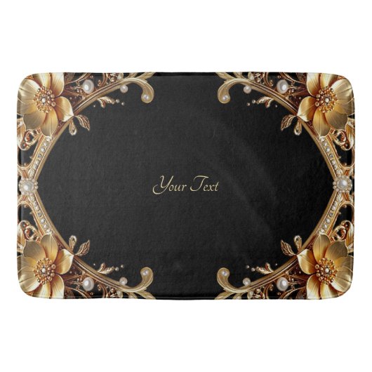Gouden decoratieve bloemen badmat (Voorkant)