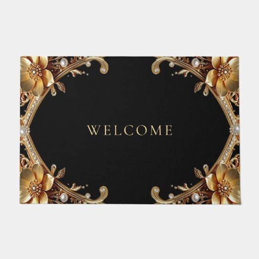 Gouden decoratieve bloemen deurmat (Voorkant)