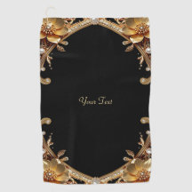 Gouden decoratieve bloemen golfhanddoek