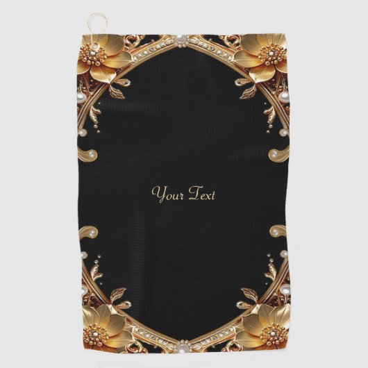 Gouden decoratieve bloemen golfhanddoek (Voorkant)