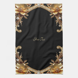 Gouden decoratieve bloemen keukendoek theedoek