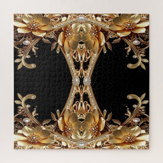 Gouden decoratieve bloemen legpuzzel (Verticaal)