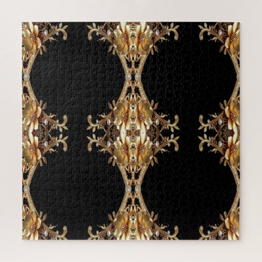 Gouden decoratieve bloemen legpuzzel (Verticaal)