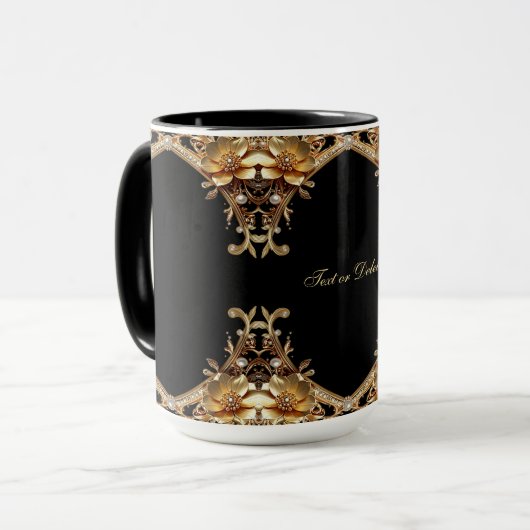 Gouden decoratieve bloemen mok (Voorkant links)