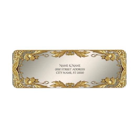 Gouden Decoratieve Bloemen Retour Adres Label (Voorkant)