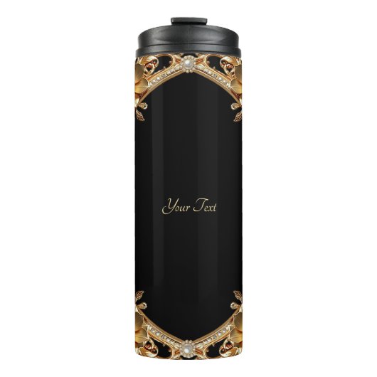 Gouden decoratieve bloemen thermosbeker (Voorkant)