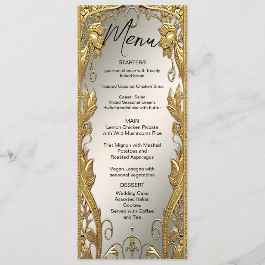 Gouden Decoratieve Bloemen Trouwmenu Menu (Voorkant)