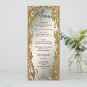 Gouden Decoratieve Bloemen Trouwmenu Menu (Staand voorkant)