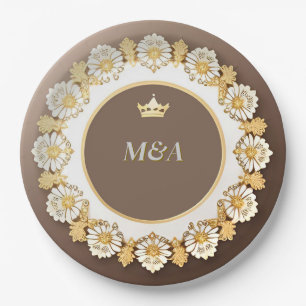 Gouden decoratieve bloemenkrans papieren bordje